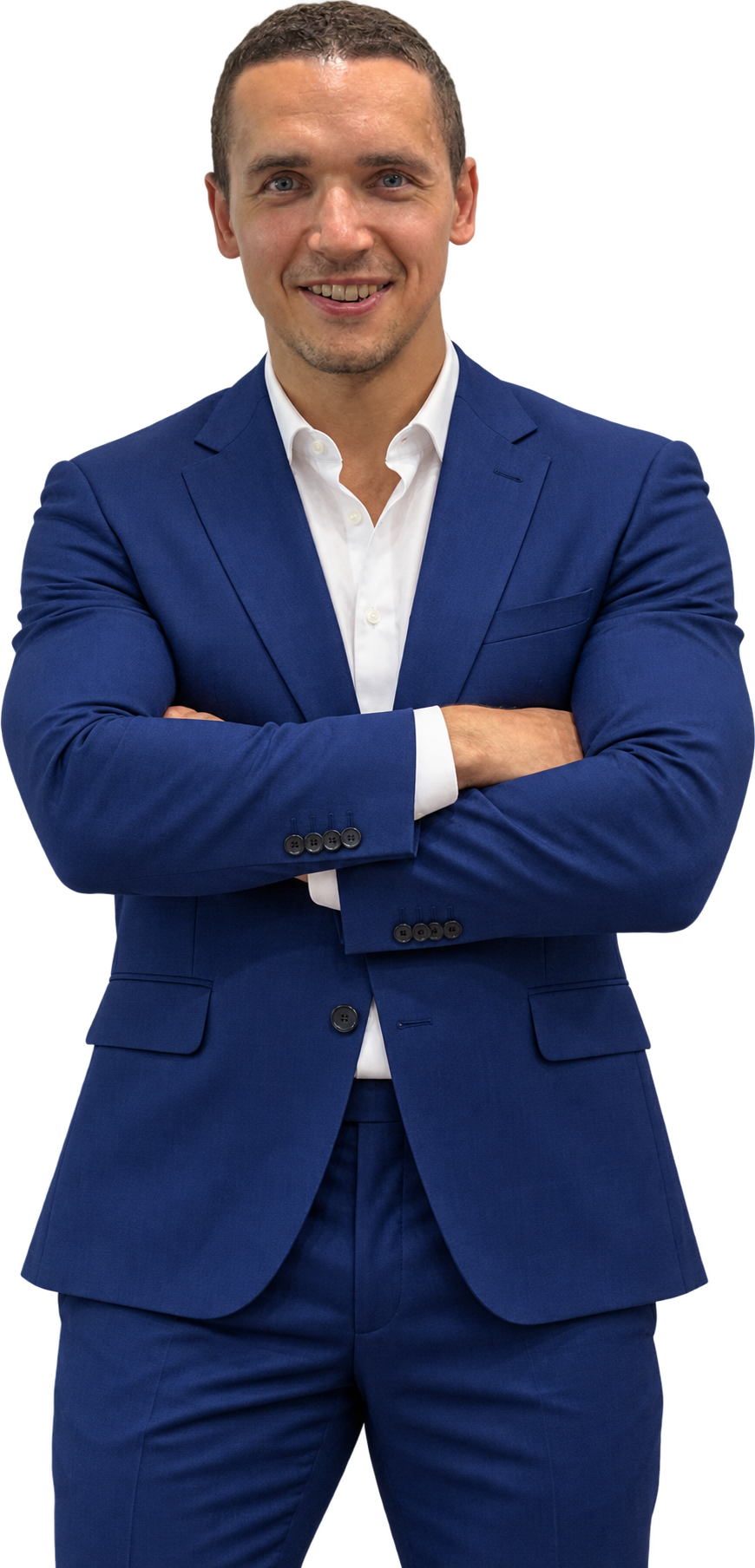 Oleg Shypitsyn in a royal-blue suit